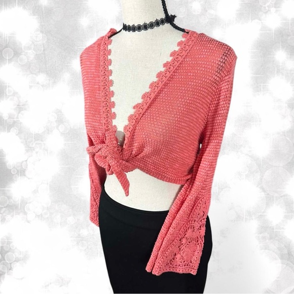 Babydoll Y2K Style Knit Tie Front Shrug - Picture 2 of 7